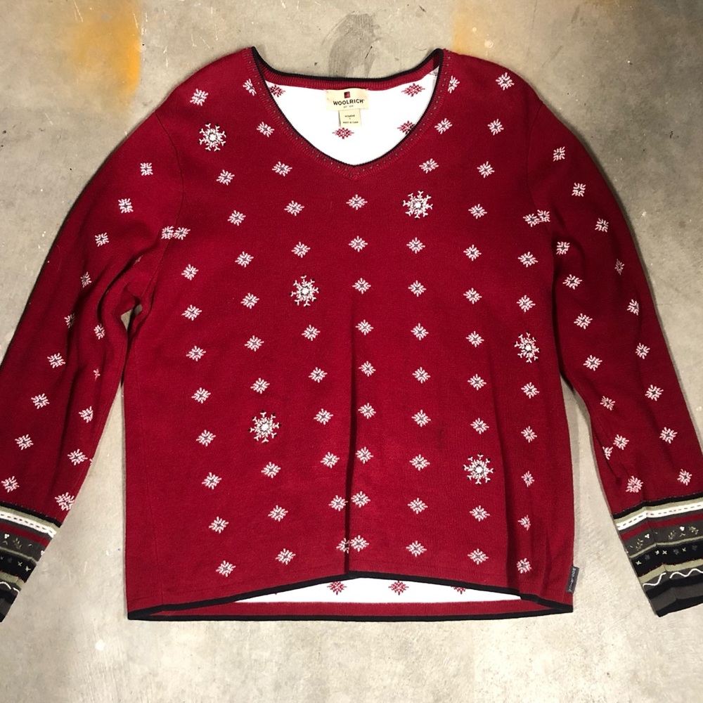 Woolrich Womens V Neck Red Sweater Size Large